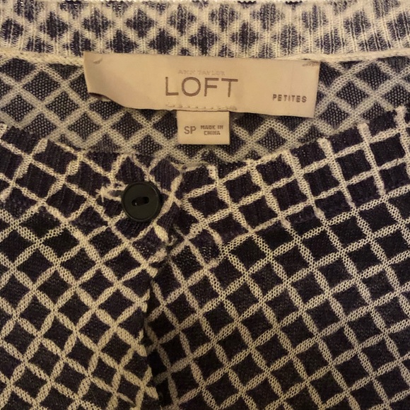 LOFT Navy & White Print Cardigan- Petite - Picture 3 of 7